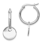 Sterling Silver Rhodium-plated Round Disc Dangle Hoop Earrings