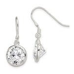 Sterling Silver Polished Round CZ Bezel Set Dangle Earrings