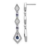 Sterling Silver Rhodium-plated Polished & Beaded Blue & White CZ Post Dangle Earrings