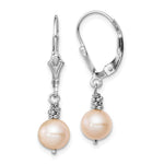 Sterling Silver Rhodium-plated Polished & Beaded Pink 6- Freshwater Cultured Pearl Leverback Dangle Earrings