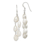Sterling Silver Polished White 8- Baroque Freshwater Cultured Pearl Two-Strand Dangle Earrings