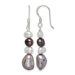 Sterling Silver Polished Black/White/Grey 6- Baroque Freshwater Cultured Pearl Dangle French Hook Earrings