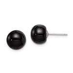 Sterling Silver Rhod-pltd 10- Black Agate Button Post Earrings