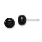 Sterling Silver Rhod-pltd 8- Black Agate Button Post Earrings