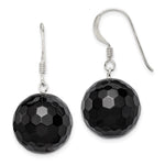 Sterling Silver Polished Faceted Onyx Bead Dangle Earrings