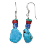 Sterling Silver Red Coral/Howlite/Lapis/Turquoise Dangle French Hook Earrings