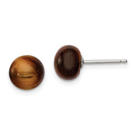 Sterling Silver Rhod-pltd 8- Tiger's Eye Button Post Earrings