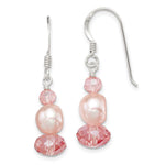 Sterling Silver Polished Peach Crystal & Pink FWC Pearl Dangle Earrings