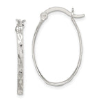 Sterling Silver Rhod-plated Polished/Textured Oval Hoop Earrings