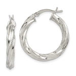 Sterling Silver Rhod-plated Patterned Twisted 4x Hoop Earrings