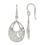 Sterling Silver Polished Filigree Teardrop Dangle Earrings
