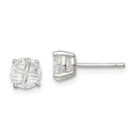 Sterling Silver Round Basket Set Cross-cut CZ Stud Earrings