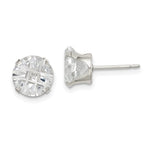 Sterling Silver Round Snap Set Laser-cut CZ Stud Earrings