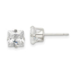 Sterling Silver Square Snap Set CZ Stud Earrings