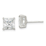 Sterling Silver Square CZ Basket Set Stud Earrings