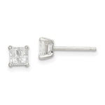 Sterling Silver Square Cross-cut CZ Basket Set Stud Earrings