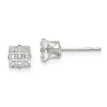 Sterling Silver Square Snap Set Laser-cut CZ Stud Earrings