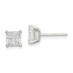 Sterling Silver Square Laser-cut CZ Basket Set Stud Earrings