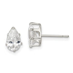 Sterling Silver Polished 8x Pear Snap Set CZ Stud Earrings