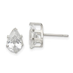 Sterling Silver Polished 9x Pear Snap Set CZ Stud Earrings