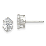 Sterling Silver Polished 7x Oval Snap Set CZ Stud Earrings
