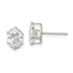 Sterling Silver Polished 8x Oval Snap Set CZ Stud Earrings