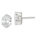 Sterling Silver Polished 9x Oval Snap Set CZ Stud Earrings
