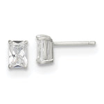 Sterling Silver Polished Emerald-cut 6x Basket Set CZ Stud Earrings