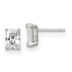 Sterling Silver Polished Emerald-cut 7x Basket Set CZ Stud Earrings