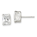 Sterling Silver Polished Emerald-cut 8x Basket Set CZ Stud Earrings