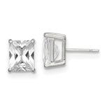 Sterling Silver Polished Emerald-cut 10x Basket Set CZ Stud Earrings