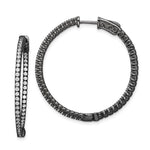 Sterling Shimmer Black Rhodium-plated 100 Stone CZ In and Out Round Hinged Hoop Earrings