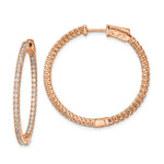 Sterling Shimmer Sterling Silver Rose-tone Flash Rose Gold-plated 100 Stone CZ In and Out Round Hinged Hoop Earrings