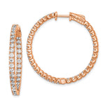 Sterling Shimmer Sterling Silver Rose-tone Flash Rose Gold-plated 68 Stone CZ In and Out Round Hinged Hoop Earrings