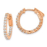 Sterling Shimmer Sterling Silver Rose-tone Rose Gold-plated 32 Stone CZ In and Out Round Hinged Hoop Earrings