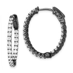 Sterling Shimmer Black Rhodium-plated 46 Stone CZ In and Out Oval Hinged Hoop Earrings