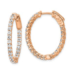 Sterling Shimmer Sterling Silver Rose-tone Flash Rose Gold-plated 46 Stone CZ In and Out Oval Hinged Hoop Earrings