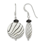 Sterling Silver Polished Black Agate/Zebra Mother of Pearl Dangle French Hook Earrings