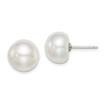 Sterling Silver Rhodium-plated 11- White Button Freshwater Cultured Pearl Post Earrings