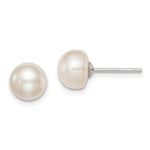 Sterling Silver Rhodium-plated 8- White Button Freshwater Cultured Pearl Post Earrings