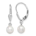 Sterling Silver Rhodium-plated 6- White Round Freshwater Cultured Pearl Leverback Dangle Earrings