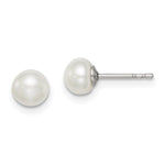 Sterling Silver Rhodium-plated 5- White Button Freshwater Cultured Pearl Post Earrings
