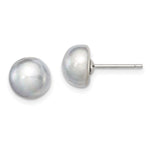 Sterling Silver Rhodium-plated 8- Grey Button Freshwater Cultured Pearl Post Earrings