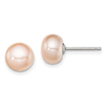Sterling Silver Rhodium-plated 8- Pink Button Freshwater Cultured Pearl Post Earrings