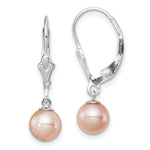 Sterling Silver Rhodium-plated 6- Pink Round Freshwater Cultured Pearl Leverback Dangle Earrings