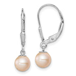 Sterling Silver Rhodium-plated Polished Pink 6- Freshwater Cultured Pearl Leverback Dangle Earrings