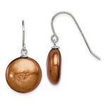 Sterling Silver Polished Brown 13- FWC Coin Pearl Dangle Earrings