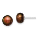 Sterling Silver Rhodium-plated 8- Brown Button Freshwater Cultured Pearl Post Earring