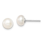 Sterling Silver Rhodium-plated 7- White Button Freshwater Cultured Pearl Post Earrings