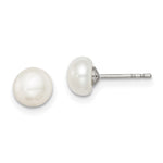 Sterling Silver Rhodium-plated 6- White Button Freshwater Cultured Pearl Post Earrings